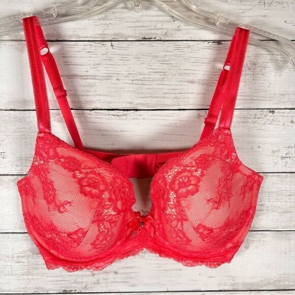 H&M Padded Hot Pink Lace Push-up Underwire Bra 36D - Picture 1 of 4